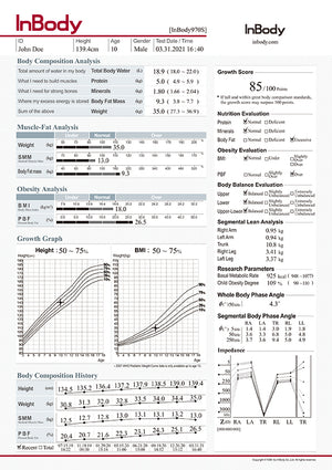 InBody body composition analysis report on a white background